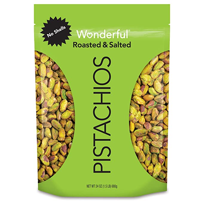  Wonderful Pistachios, No Shells, Roasted & Salted Nuts, 24 Ounce Resealable Bag, Good Source of Protein, Gluten Free, On the Go Snack  - 014113910125