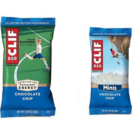 Clif Bar, Chocolate Chip 10 and 10 Mini Energy Made with Organic Oats Plant Based Food Vegetarian Kosher 2.4Oz and 0.99Oz Protein, Full Size Bars & Minis, 20 Count - 808228750154