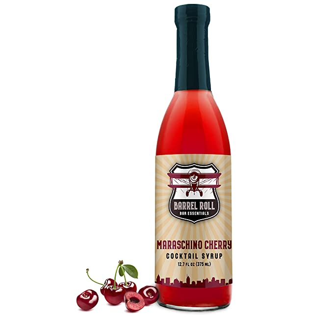  Barrel Roll Bar Essentials Maraschino Cherry Cocktail Syrup - Cherry Syrup for Alcoholic Drinks, Amaretto Sour, Old Fashioned - Coffee, Smoothie, Dessert & Snow Cone Flavoring - 12.7 oz  - 808857641175