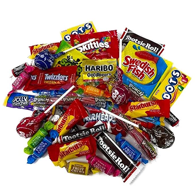  Chewy Fruit Candy Assortment - 1 lbs - Skittles, Jolly Rancher Chews, Airheads, Starburst, Haribo Gummy Bears, Sour Patch, Swedish Fish, Sour Punch Straws Tootsie Rolls, Lollipops, Fruit Chews and Dots - Snack Mix - Individually Wrapped, 16 oz.  - 808887106392