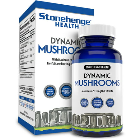 Stonehenge Health Dynamic Mushrooms - 100% Fruiting Bodies & Extracts - Lion’s Mane Chaga Maitake Shiitake Reishi - Nootropic Brain & Focus Immune System Booster - No Mycelium 60 Veggie Capsules - 809555091187