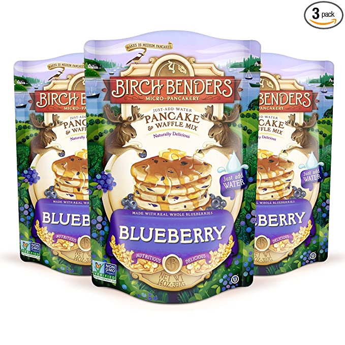  Blueberry Pancake & Waffle Mix By Birch Benders, Made With Real Blueberries, Just Add Water, Non-Gmo, Dairy Free, Just Add Water,14 Oz (Pack of 3)  - 810001560041