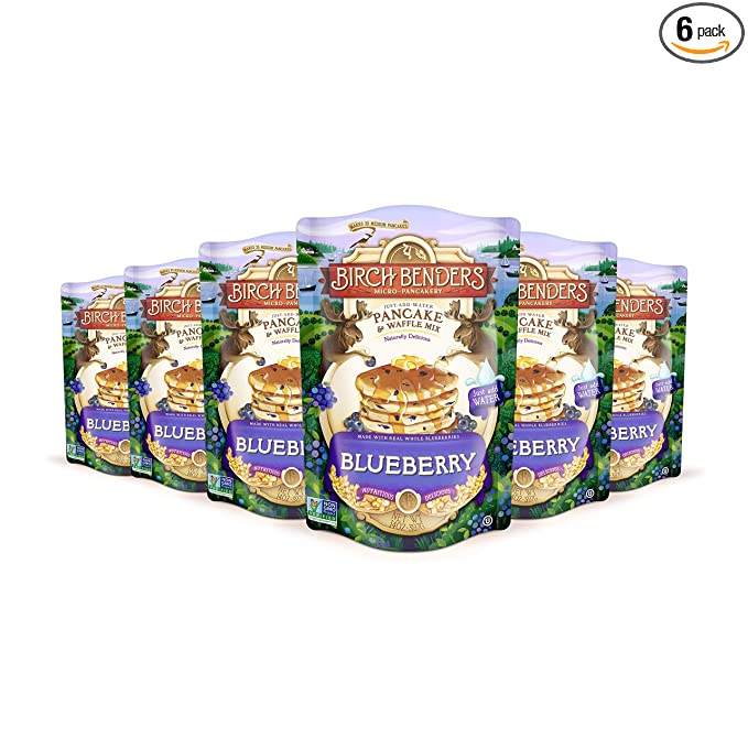  Blueberry Pancake & Waffle Mix By Birch Benders, Made With Real Blueberries, Just Add Water, Non-Gmo, Dairy Free, Just Add Water, Family Size, 6 Pack (14 Oz Each)  - 810001560058