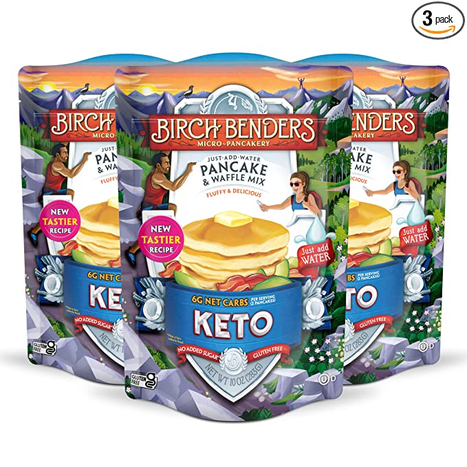  Keto Pancake & Waffle Mix by Birch Benders, Low-Carb, High Protein, Grain-free, Gluten-free, Low Glycemic, Keto-Friendly, Made with Almond, Coconut & Cassava Flour, Just Add Water, 3 Pack (10oz each)  - 810001560324