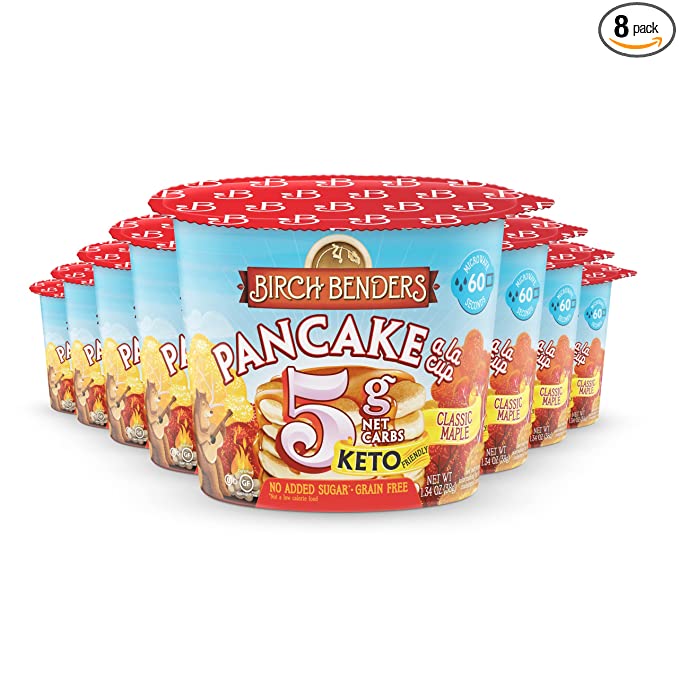 Classic Maple Pancake Keto Mug Cake Cups by Birch Benders, Grain-free, Gluten-Free, only 4 Net Carbs (8 Single Serve Cups) - 810001560584