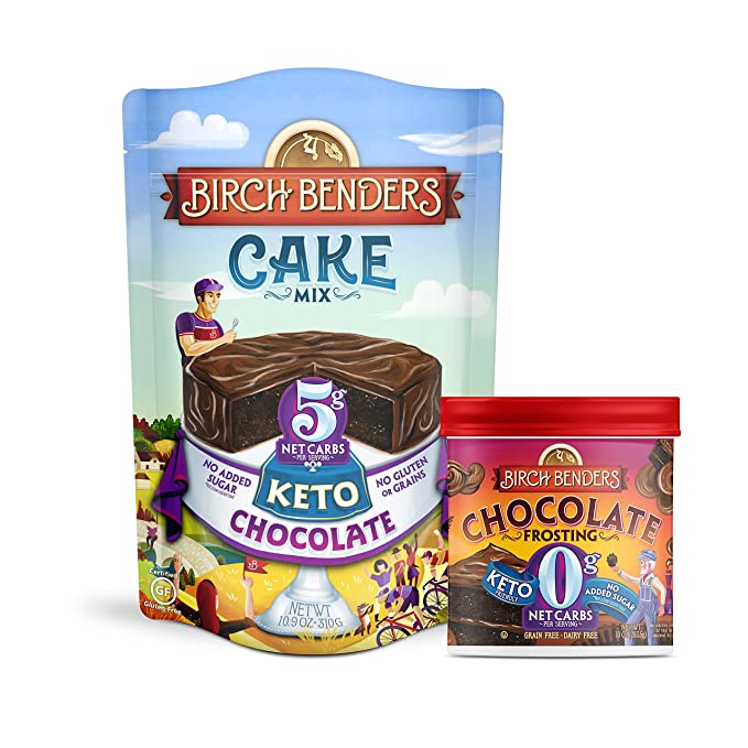  Birch Benders Keto Chocolate Cake Mix, 10.9oz and Keto Chocolate Frosting, 10oz, Bundle (1 baking mix and 1 frosting)  - 810001560942