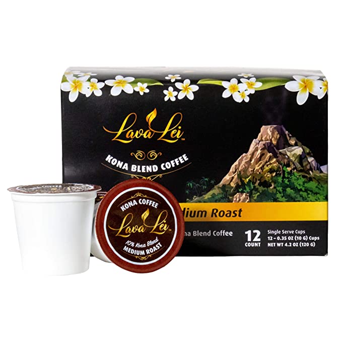 Lava Lei Kona Blend Medium Roast, Single Serve, K-Cup Coffee Pods, 24 Count, Whole Coffee Bean with Roasted Hawaiian Flavor Aroma, Compatible With Keurig Coffee Makers, 7 Ounce  - 810001570972