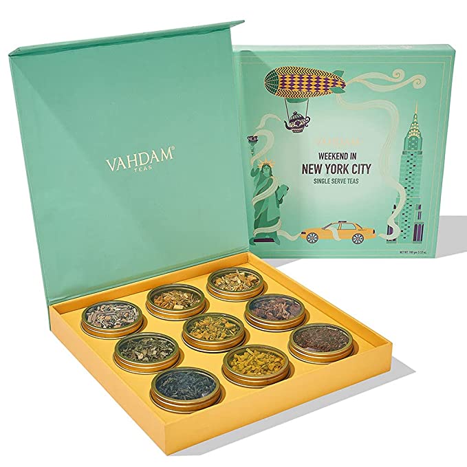  VAHDAM, Weekend in New York Tea Gift Set | 9 Assorted Herbal Tea, Green Tea & Black Tea in Travel Edition Gift Box |100% Natural Ingredients | Luxury Tea Gift Sets for everyone  - 810001612597