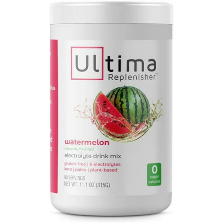 Ultima Replenisher Electrolyte Hydration Mix, Watermelon, 90 Servings - Sugar Free, 0 Calories, 0 Carbs - Gluten-Free, Keto, Non-GMO, Vegan - Magnesium, Potassium, Calcium, Sodium - 810003420237