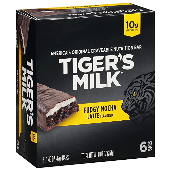 Tiger's Milk Fudgy Mocha Latte Flavored Protein Bar, 42 g (Pack of 6) - 810006230420
