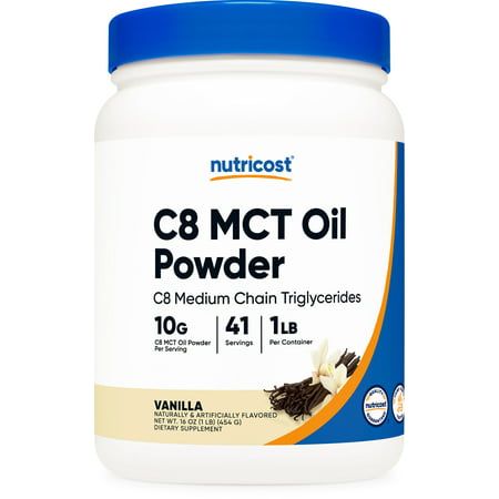 Nutricost C8 MCT Oil Powder 1LB (16oz) Vanilla Flavor - 95% C8 MCT Oil Powder Great for Keto Diets - 810014670133