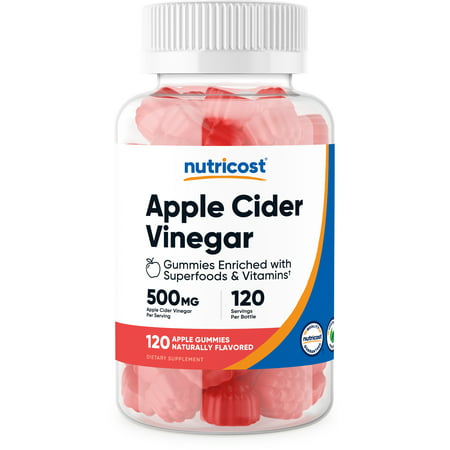 Nutricost Apple Cider Vinegar 500mg Apple Flavored Supplement 120 Gummies - 810014672496