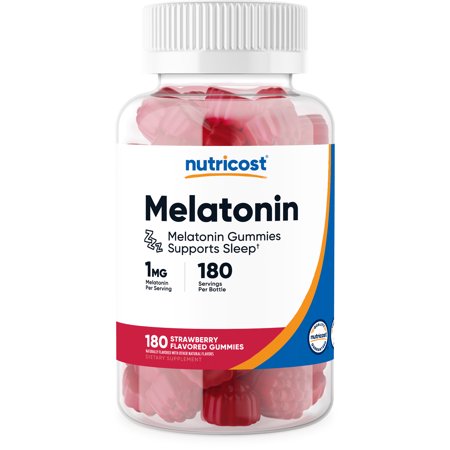 Nutricost Melatonin 1mg 180 Gummies Strawberry Flavored - Non-GMO Supplement - 810014672588