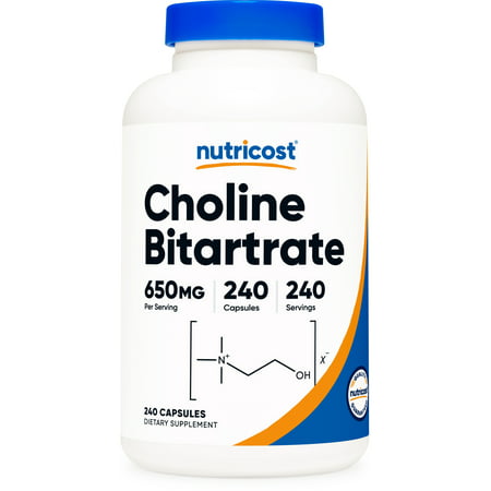 Nutricost Choline Bitartrate 650mg 240 Capsules - Non-GMO Vegetarian Friendly Gluten Free Supplement - 810014673158