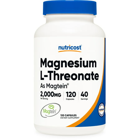 Nutricost Magnesium L-Threonate As Magtein® 2000mg 120 Capsules - Non-GMO Gluten Free Vegetarian Friendly - 810014673936