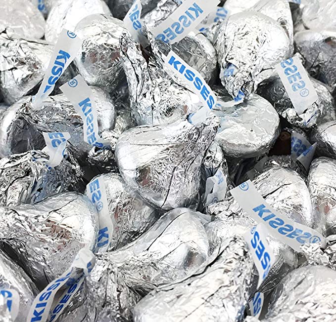  LaetaFood HERSHEY'S KISSES Milk Chocolate Silver Foils Wrap Candy (2 Pound Bag)  - 810016543169