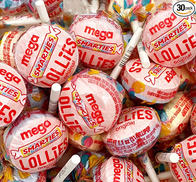 CrazyOutlet Smarties Mega Lollipops, Vegan Hard Candy Pops, Bulk Pack 30 Count, 2.2 Lbs - 810020203134