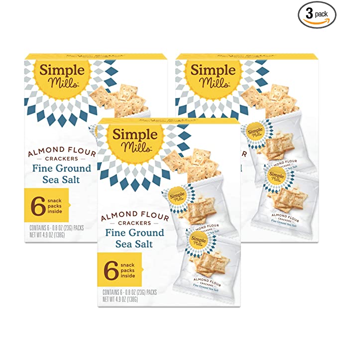  Simple Mills Almond Flour Crackers, Fine Ground Sea Salt Snack Packs - Gluten Free, Vegan, Healthy Snacks, 4.9 Ounce (Pack of 3) - 653559940695