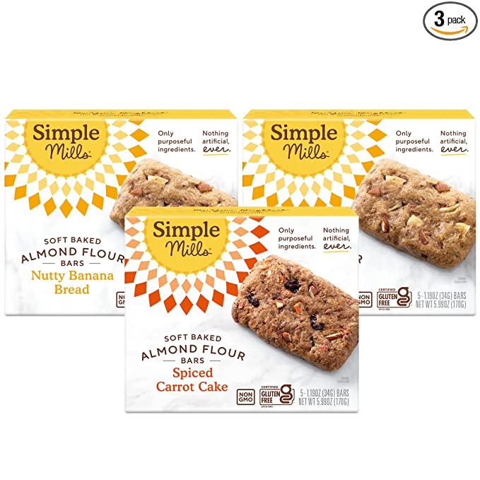  Simple Mills Almond Flour Snack Bars, Variety Pack (Nutty Banana Bread and Spiced Carrot Cake) - Gluten Free, Made with Organic Coconut Oil, Breakfast Bars, Healthy Snacks, 6 Ounce (Pack of 3)  - 810021670928