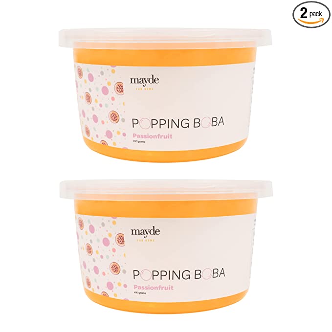  Mayde Popping 2-Pack Boba Pearls for Drinks, Desserts, & Breakfast Bowls (Passion Fruit, 490 Grams)  - 810025562458