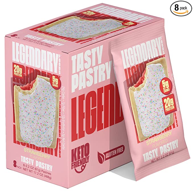 Legendary Foods 20 gr Protein Bar Alternative Tasty Pastry | Low Carb gluten free | Keto Friendly | No Sugar Added | High Protein Snacks | On-The-Go Breakfast | Keto Food - Strawberry (8-Pack) - 810035970571