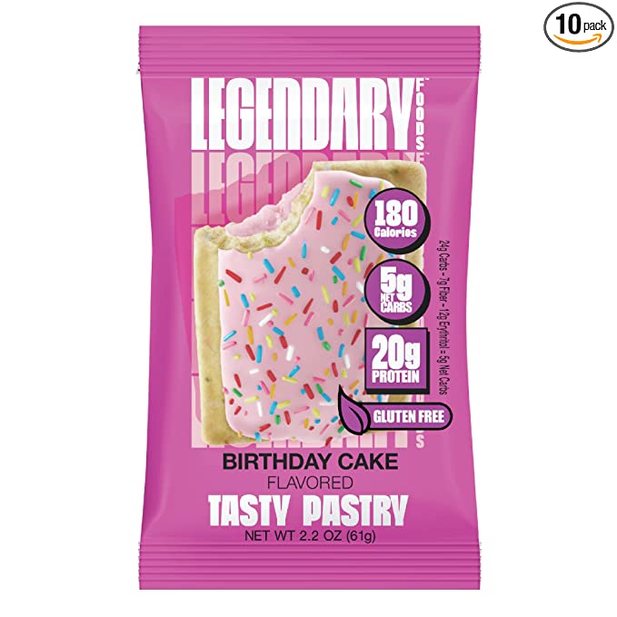  Legendary Foods 20 gr Protein Bar Alternative Tasty Pastry | Low Carb gluten free | Keto Friendly | No Sugar Added | High Protein Snacks | On-The-Go Breakfast | Keto Food - Birthday Cake (10-Pack)  - 810035970953