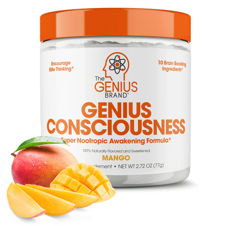 Improve Memory and Focus Brain Powder Supplement - Genius Brand Consciousness Mango - 810037680676