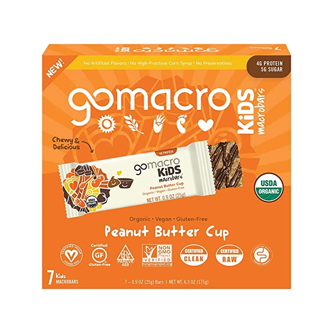  GoMacro Kids MacroBar Organic Vegan Snack Bars - Peanut Butter Cup (0.90 Ounce Bars, 7 Count)  - 810039910078