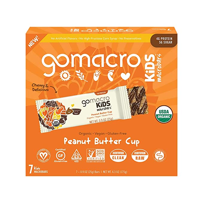 GoMacro Kids MacroBar Organic Vegan Snack Bars - Peanut Butter Cup (0.90 Ounce Bars, 7 Count) - 810039910078