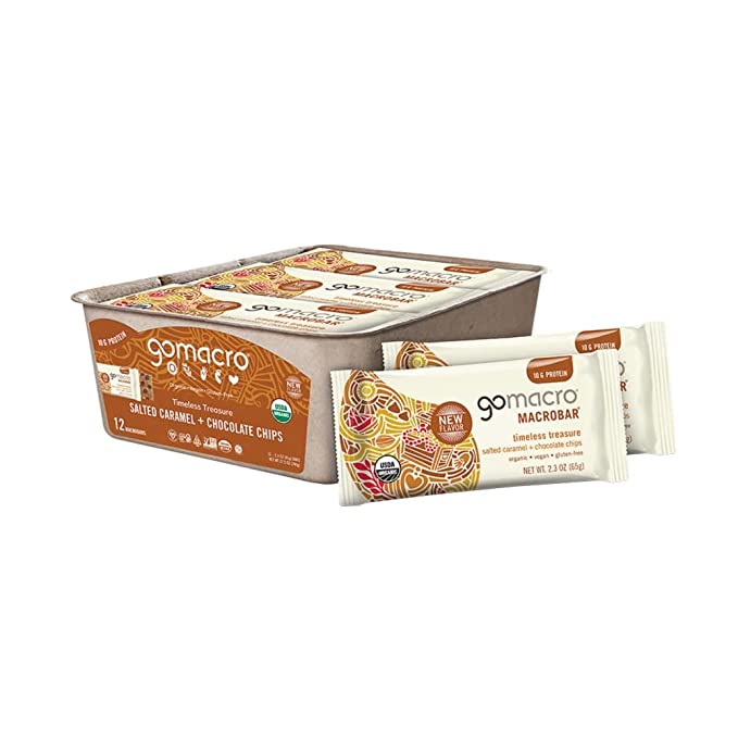  GoMacro MacroBar Organic Vegan Protein Bars - Salted Caramel + Chocolate Chips (2.3 Ounce Bars, 12 Count) - 810039910436