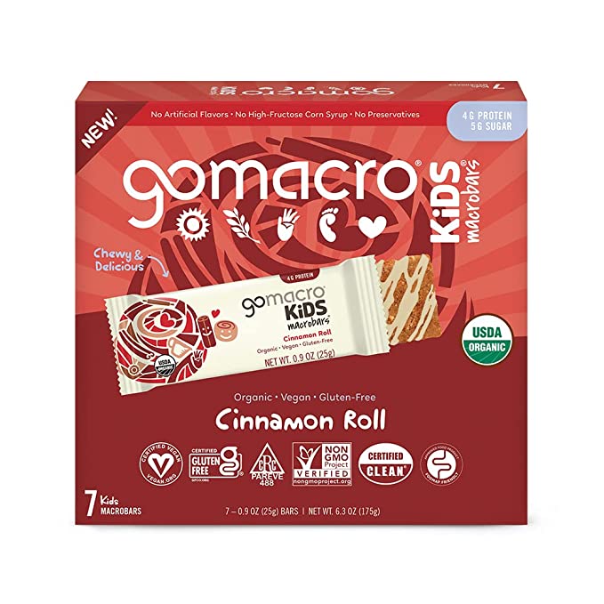  GoMacro Kids MacroBar Organic Vegan Snack Bars - Cinnamon Roll (0.9 Ounce Bars, 7 Count)  - 810039910498