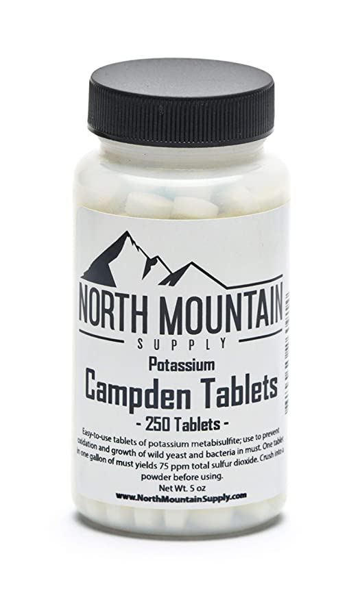  North Mountain Supply Campden Tablets (Potassium Metabisulfite) - 250 Tablets - 5 Ounce Jar  - 810045260914