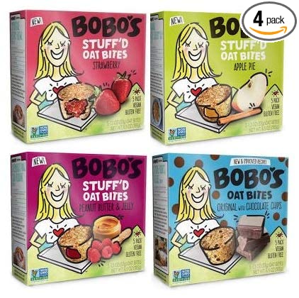  Bobo's Stuff'd Oat Bites, Gluten Free Whole Grain Rolled Oat Snacks, Strawberry, Apple Pie, Peanut Butter & Jelly, and Original with Chocolate Chips, 1 Box of Each with Make Your Day Lollipops  - 810048480791