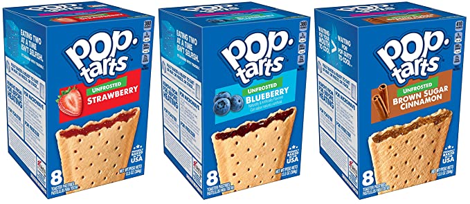 Pop Tarts Unfrosted Variety, Strawberry, Blueberry, and Brown Sugar Cinnamon, 13.5 Ounce (Pack of 3) - with Two Make Your Day Lollipops - 810048485819