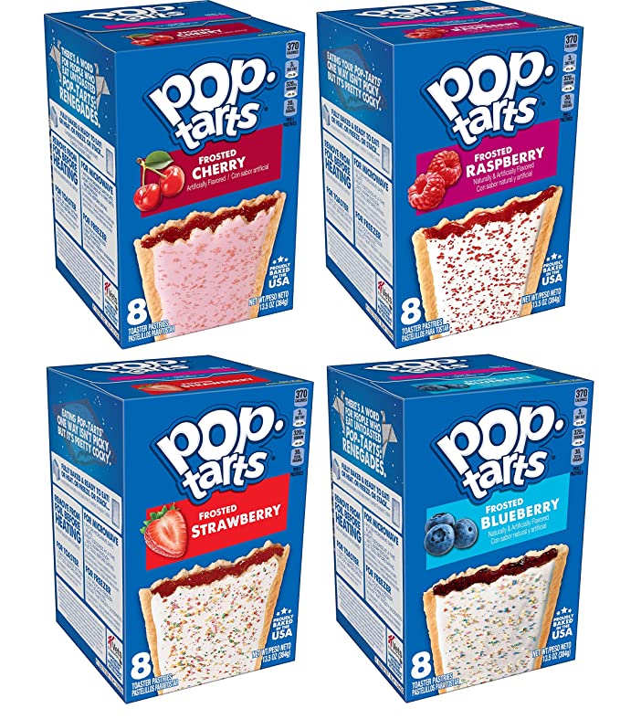 Pop Tarts Frosted Variety, Cherry, Raspberry, Strawberry, and Blueberry, 13.5 Ounce (Pack of 4) - with Two Make Your Day Lollipops - 810048485970