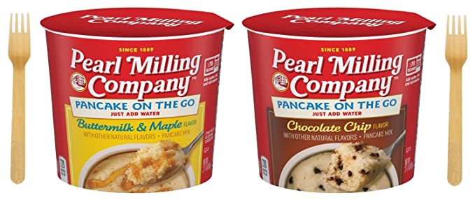 Pearl Milling Company Pancake on the Go Cups, Buttermilk & Maple and Chocolate Chip, 2.11 Ounce (Pack of 6) - with Make Your Day Sporks - 810048486250