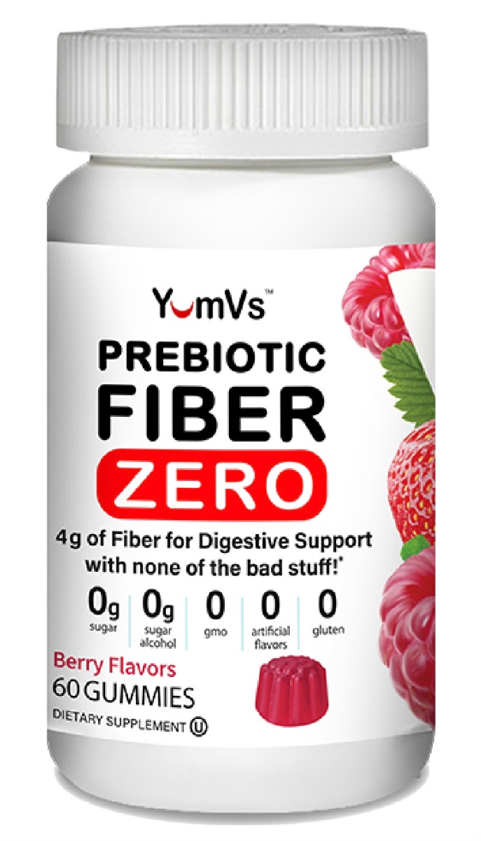 Prebiotic Fiber Zero Gummies by YumVs | Keto Friendly Sugar Free Supplement for Women & Men | 4 g Fiber for Digestive Support | Natural Berry Flavor Chewables-60 Count (B092J91ZKT) - 810048610327