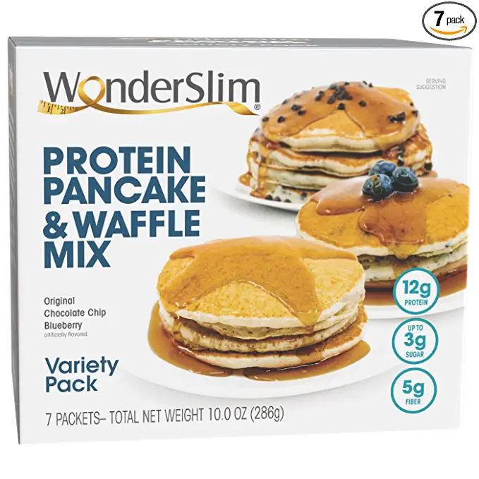  WonderSlim Protein Pancake & Waffle Mix, Variety Pack - 12g Protein, 5g Fiber, 1-3g Sugar (7ct)  - 810053940242