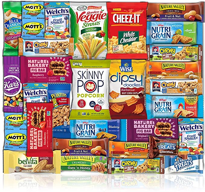  Snack Box Care Package Variety Pack (52 Count) Cookies Chips Candy Snacks Box for Office Meetings Schools Friends & Family Military College Women Men Adult Kids Snack Variety Pack  - 810054280408