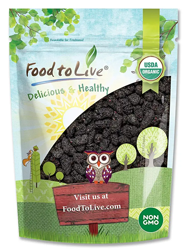  Organic Dried Black Mulberries, 2 Pounds - Non-GMO, Raw Fruit, Unsulfured, Unsweetened, Vegan, Kosher, Mulberry in Bulk. Great for Snacking, Desserts, and Granola. No Sugar Added. Morus nigra - 810054363385