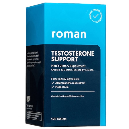 Roman Dailies Testosterone Support Supplement, 120 Tablets, Ashwagandha, Maca, Vitamin D, Zinc, Magnesium, Copper - 810058743497
