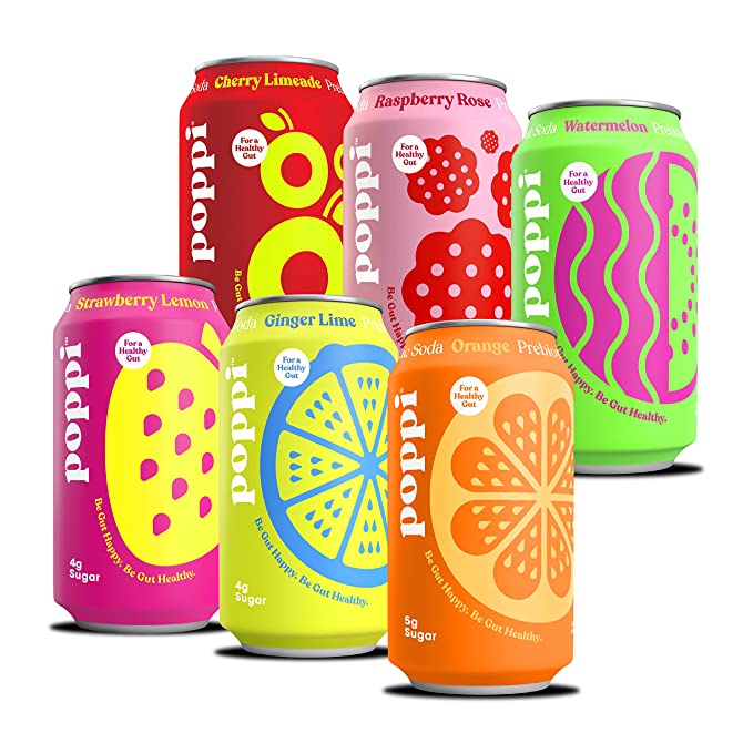  POPPI Sparkling Prebiotic Soda w/ Gut Health & Immunity Benefits, Beverages w/ Apple Cider Vinegar, Seltzer Water & Fruit Juice, Low Calorie & Low Sugar Drinks, Fun Favs Variety Pack, 12oz (12 Pack) (Packaging & Flavors May Vary)  - 810063710385