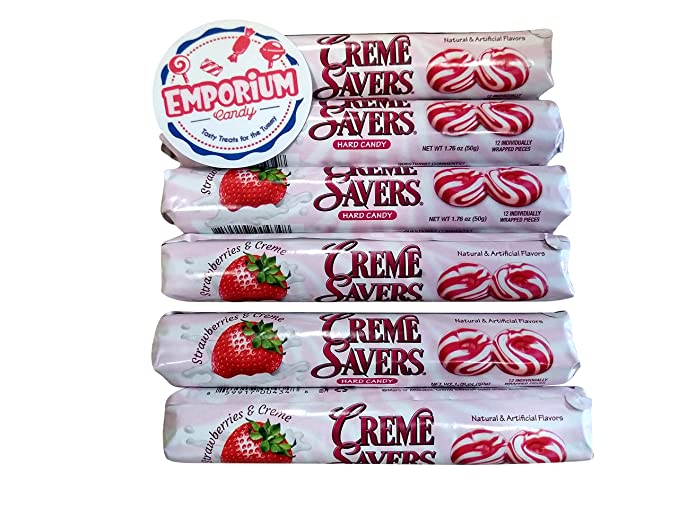 Creme Savers Rolls - 6 Strawberry 12 Piece Hard Candy Rolls with Refrigerator Magnet  - 810079412013