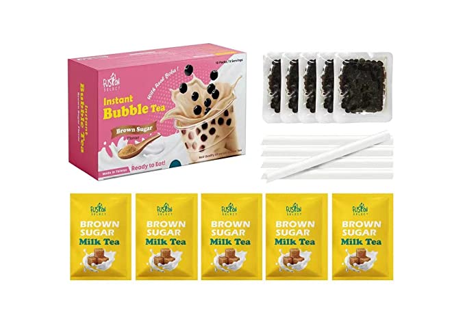  Fusion Select Authentic Classic Milk Bubble Tea Kit Extra Rich (5 Packs) Bubble Tea Drink, Boba Tapioca Pearl, Straws, Popular Bubble Tea Flavors  - 810081772051