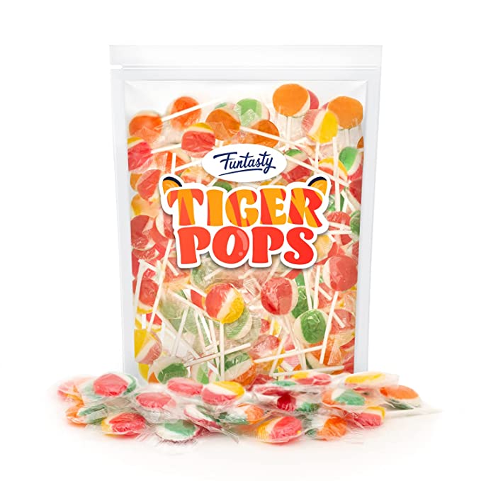  Funtasty Tiger Pops Fruit Flavored Lollipops Hard Candy, Bulk Pack 2 Pounds (75 Count)  - 810082971446