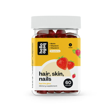 Hello Bello Hair Skin & Nails Vitamins I Vegan and nonGMO Natural Strawberry Flavor Gummies I 2500 mcg of Biotin with Vitamin E and Vitamin C for Collagen Production I 60 Count - 810084874158