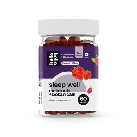 Hello Bello Sleep Well Melatonin + Botanicals Gummy Vitamin I Vegan and nonGMO Natural Berry Flavor Dietary Supplement with Passionflower and Chamomile I 5mg of Melatonin per Serving I 60 Count - 810084874165