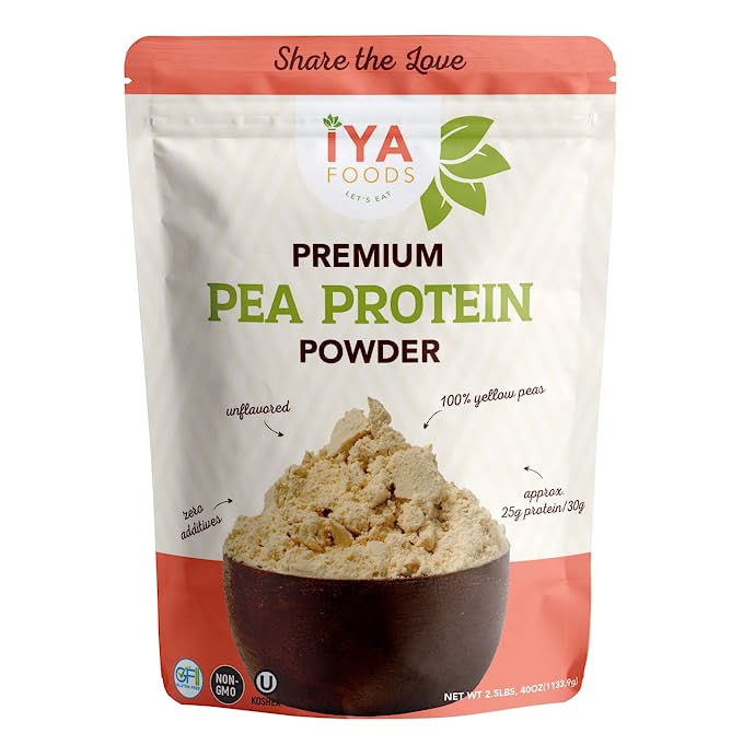 Iya Foods Premium Pea Protein, Made from 100% Yellow Peas | Easy to Digest, Plant Based, Vegan, Kosher Certified, Gluten Free Certified, 2.5 lbs Pack. - 810094620264