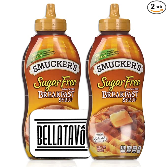  Sugar Free Syrup Bundle. Includes Two-14.5 Oz Bottles of Sugar Free Smuckers Breakfast Syrup and a BELLATAVO Recipe Card. Smuckers Syrup is a Perfect Low Calorie Syrup for Pancakes and Waffles  - 810101570117