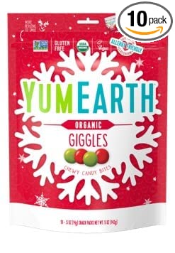  YumEarth Holiday Organic Giggles, 10- .5 Ounce, Winter Snack Packs, Allergy Friendly, Gluten Free, Non-GMO, Vegan, No Artificial Flavors or Dyes  - 810165018723
